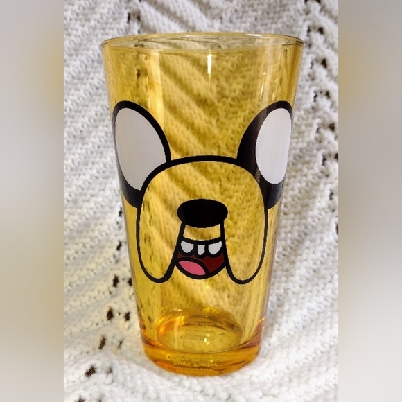 Adventure Time Cartoon  Network Pint Glass 16oz Jake Gold Orange Face Glass - Picture 1 of 3